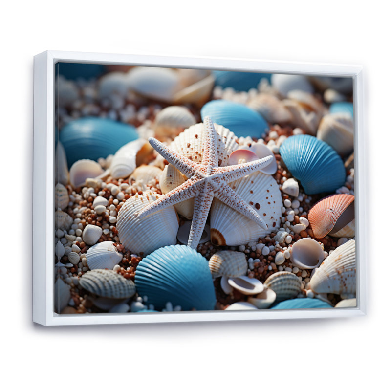 Coastal Seashell Symphony - impression, Cadre flottant blanc, H 12 po x l 20 po x P 1 po