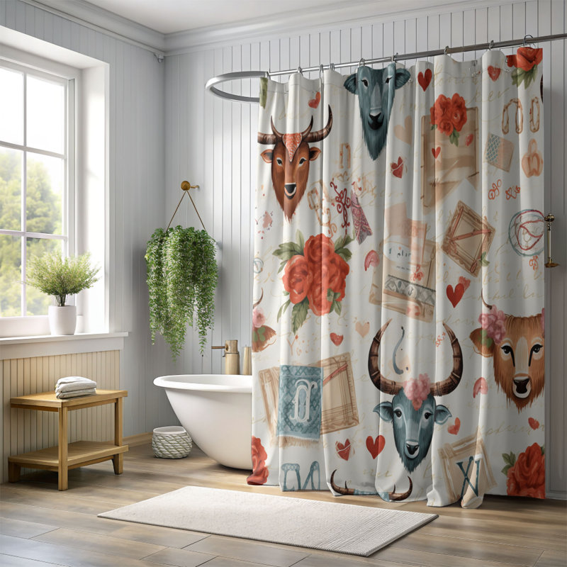 Love Cow - Rideau de douche Premium, H 74 po x l 71 po