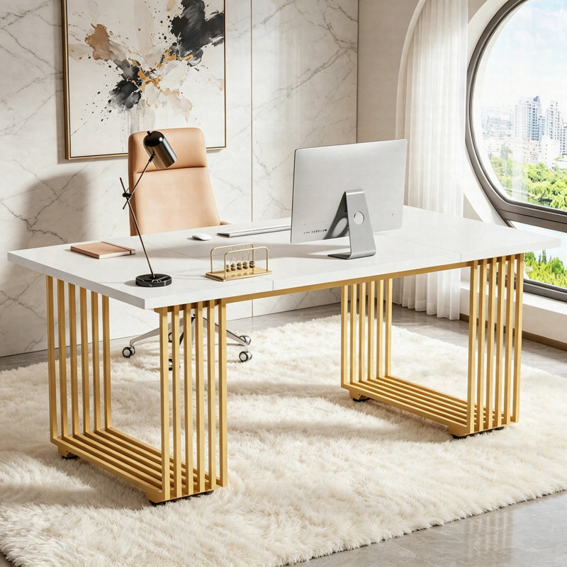 70,9 "Bureau de direction, bureau d'ordinateur moderne, table de conférence en blanc et or