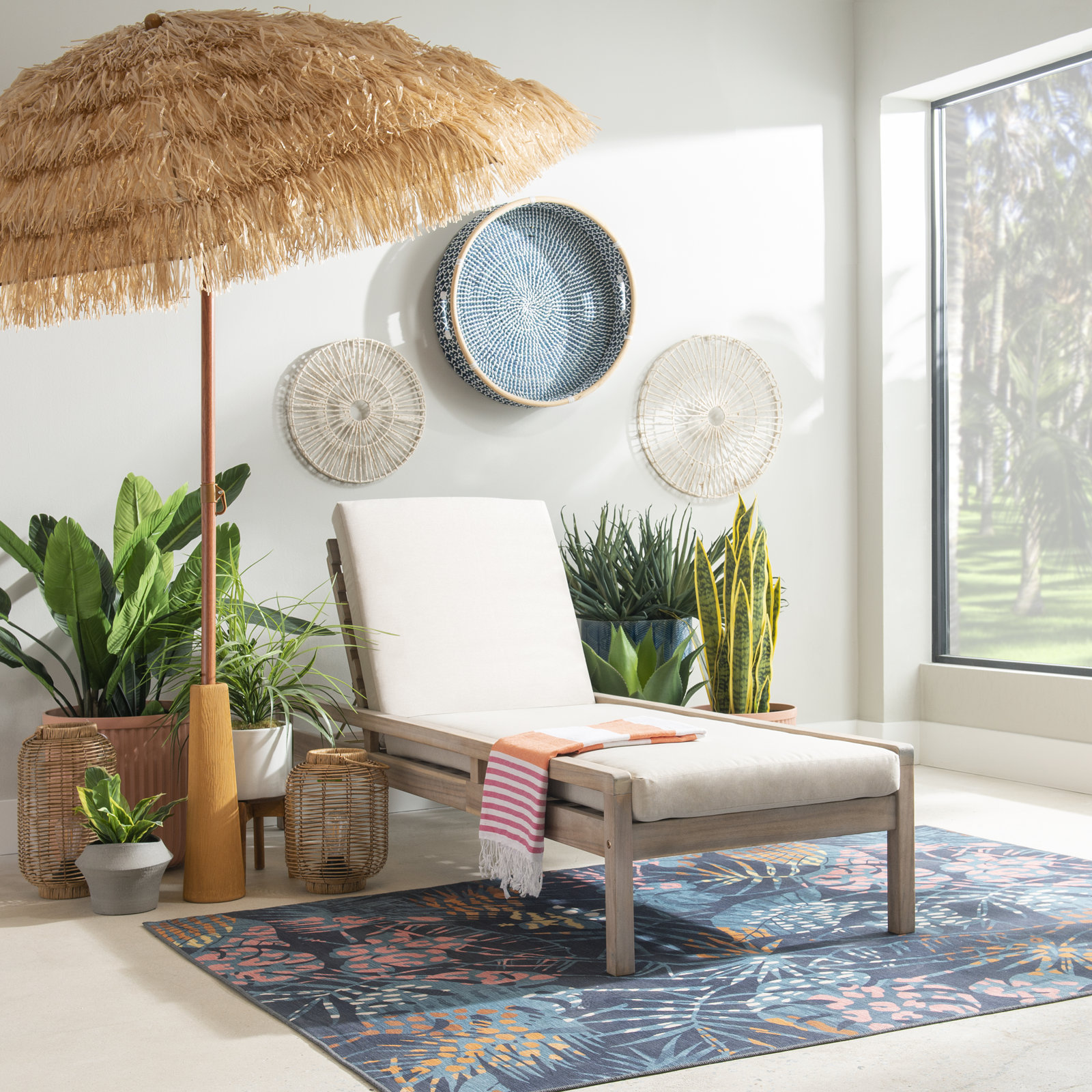 Amina 27" Acacia Patio Chaise Lounge Set, Beige