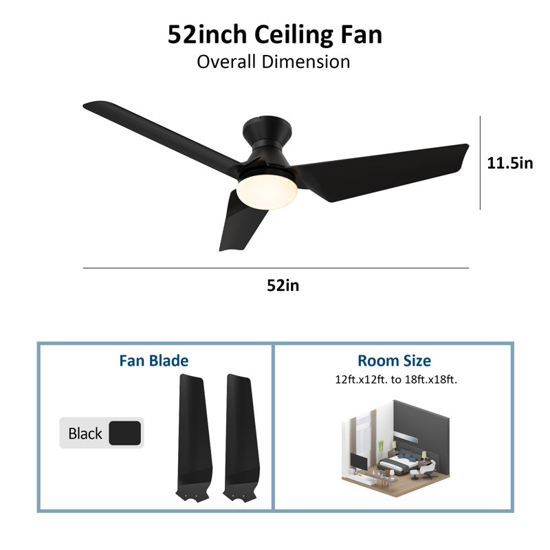 52 Inch 3 Blades DC Motor Smart Ceiling Fan with Remote and Light Kit.