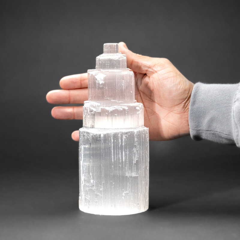 Medium Cats-Eye Selenite (8.5") Castle Tower From Morocco
