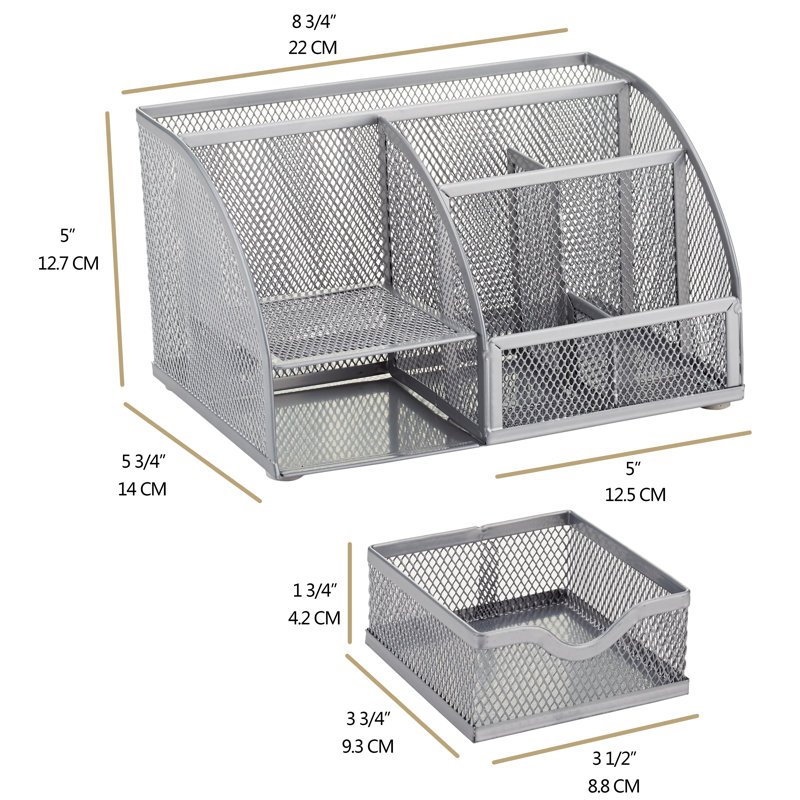 Aiken Mesh Desk Organizer, Silver