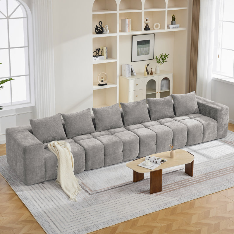 Straight Modular Sofa With Compressed Boneless Sectional, Gray, 4