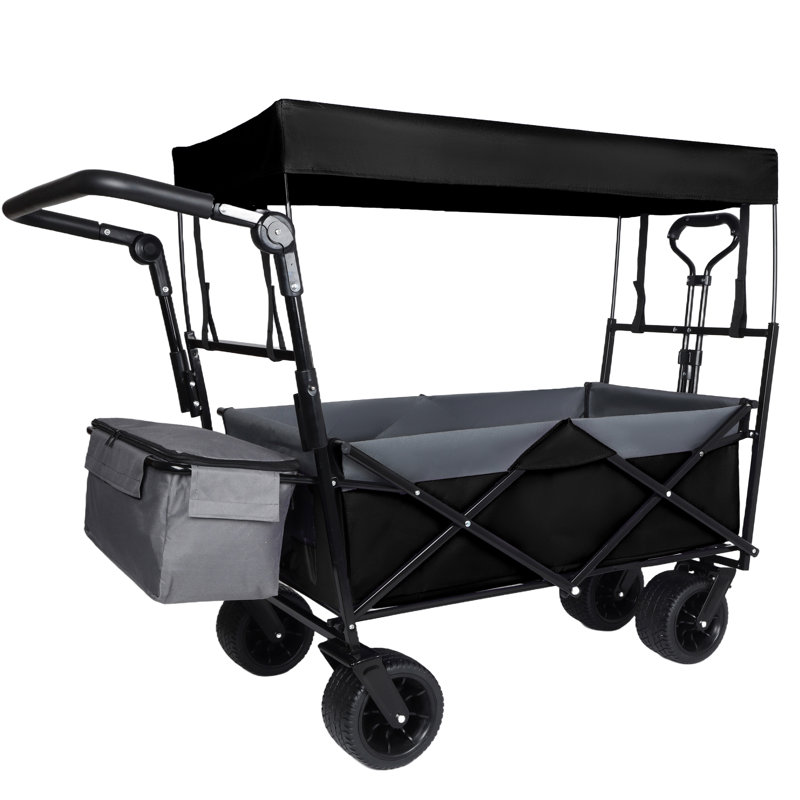 Chariot pliable avec auvent et poignée, capacité de 480 lb, roues tout-terrain de 7 po, chariot pliable léger avec porte-gobelets pour le camping, les sports et le jardin