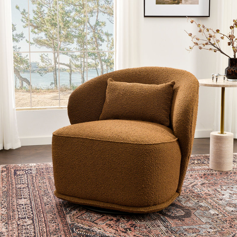 Queensland 33" Wide Boucle Upholstered Swivel Barrel Chair, Camel Boucle