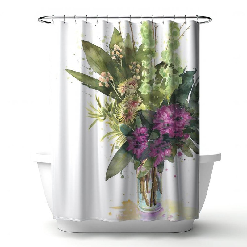 Floral – Polyester Shower Curtain, Dye Sublimation Print, 71" W × 74" L