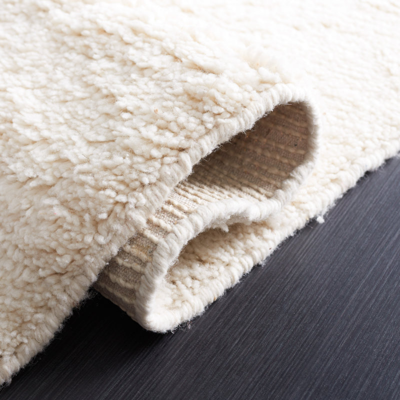 Tapis uni en laine tissé à la main de couleur ivoire, Rectangle de 5 pi x 8 pi