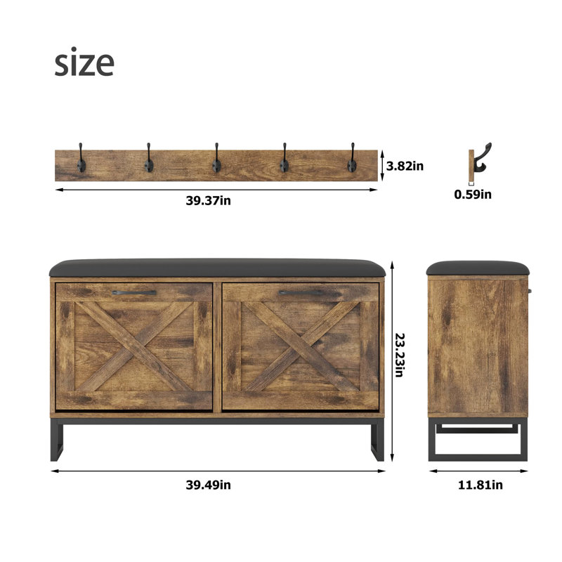 12 Pair Shoe Storage Bench, Brown