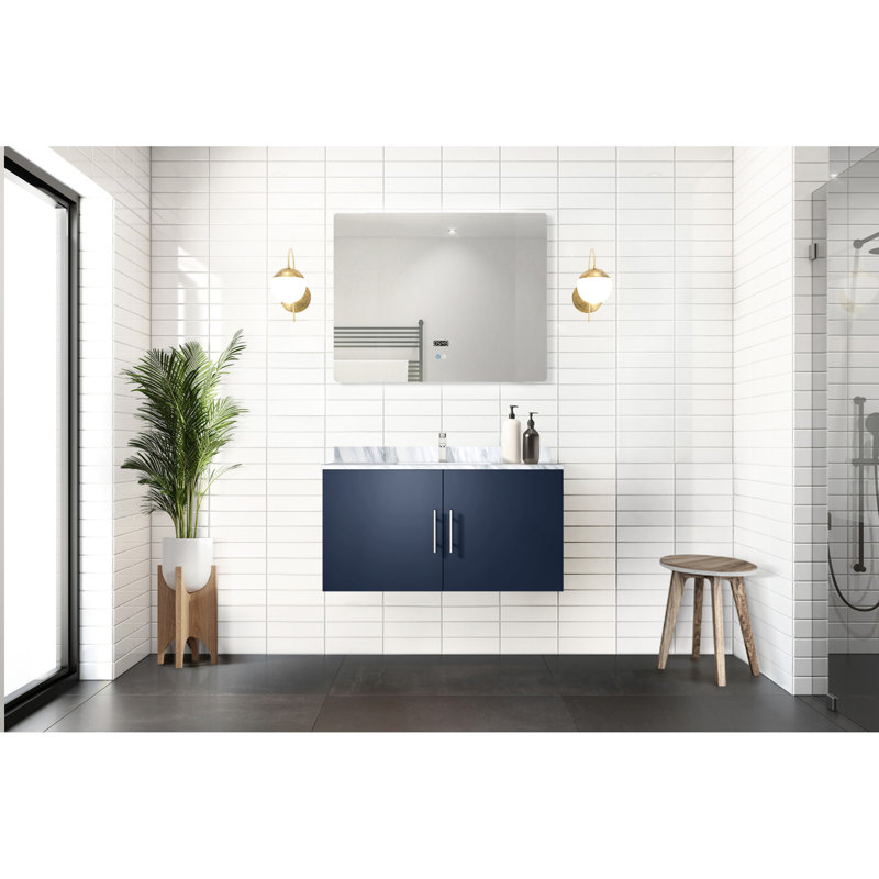 36 po Miroir à DEL et meuble-lavabo de salle de bain X 22 bleu marine - installation de rangement abondante - procédure d'installation