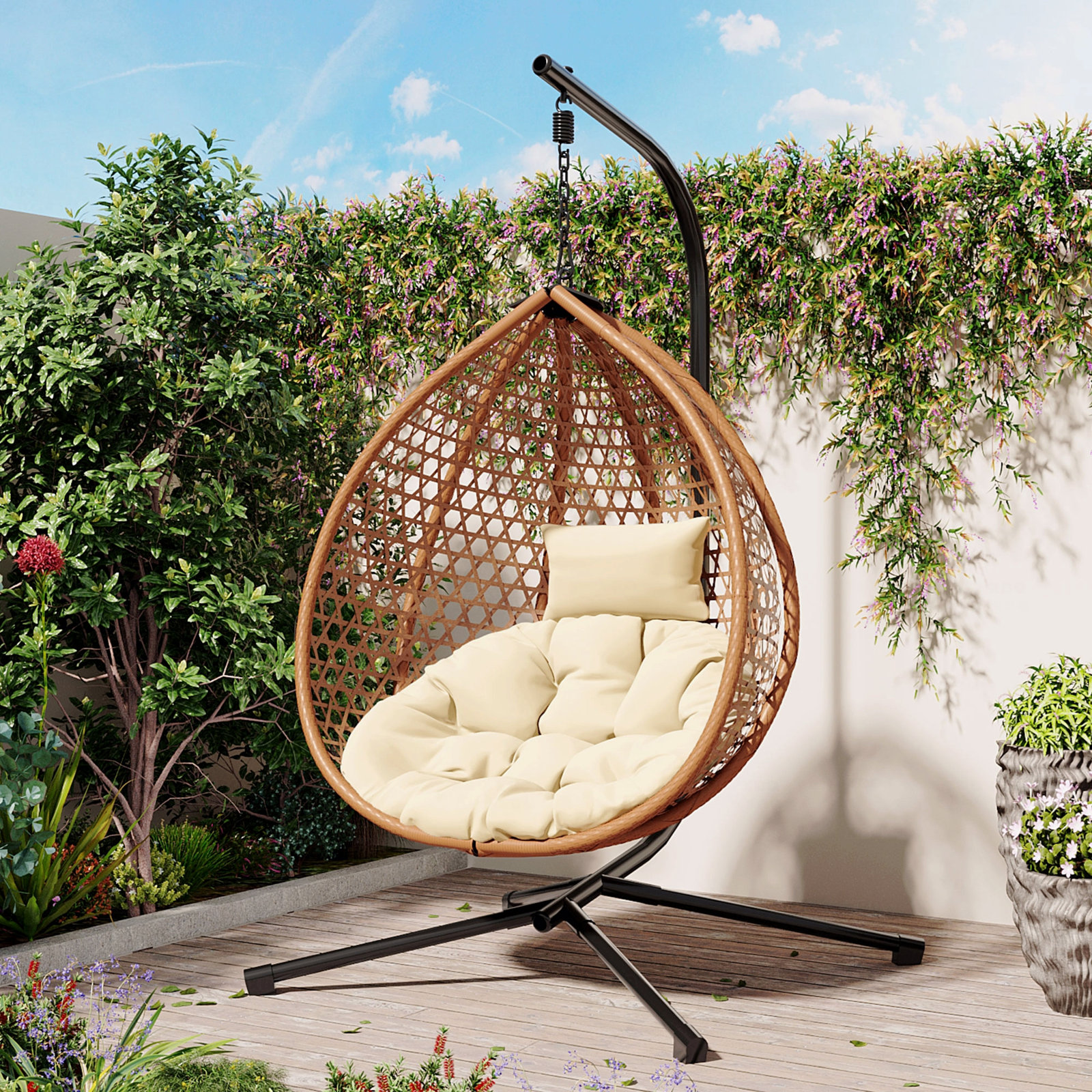 Patio Lounge Chair, Beige, Brown
