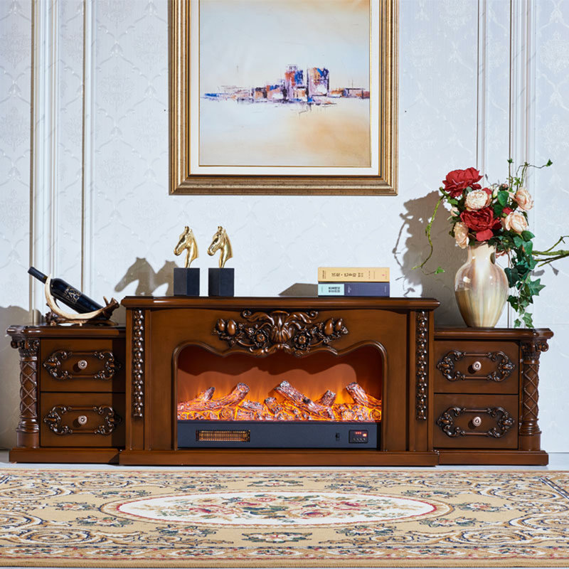 European-style solid wood carved and gilded fireplace, Brown