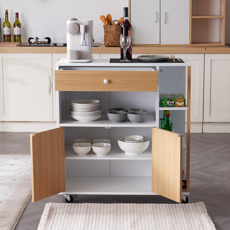Masera Wood Kitchen Cart, White/Oak