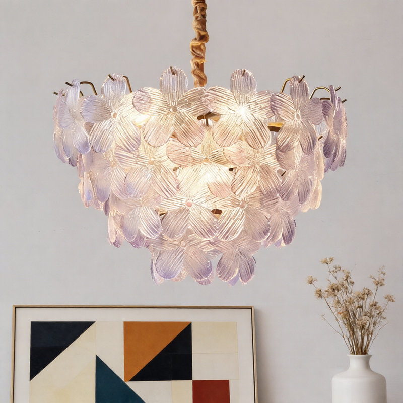23.6" 9-Light Blue Flower Glass Chandelier