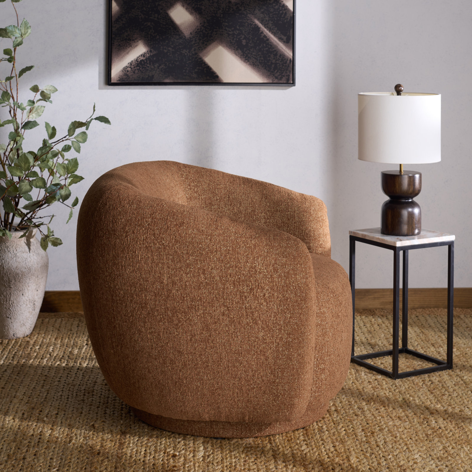 Pine Swivel Barrel Chair, Sage Terrain Textured Chenille