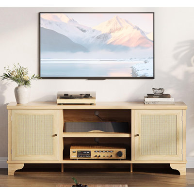 Meuble télé en rotin pour le salon, meuble télé moderne pour téléviseur 65/70 po, meuble télé avec rangement Boho