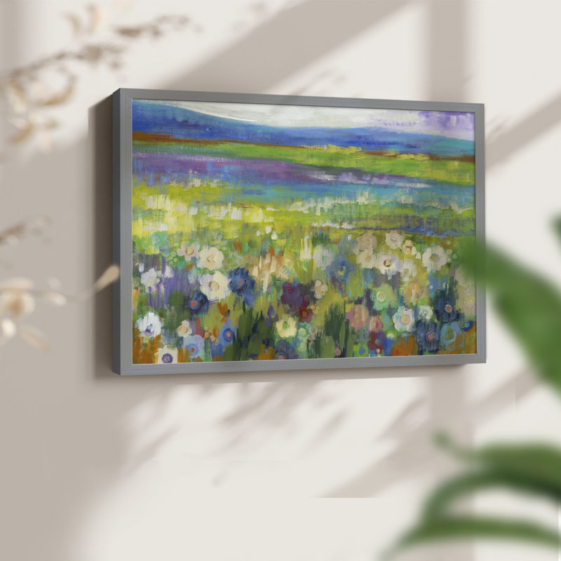 Champ de fleurs - Reproduction encadrée - Restickable, H 8 po x l 10 po, Gris