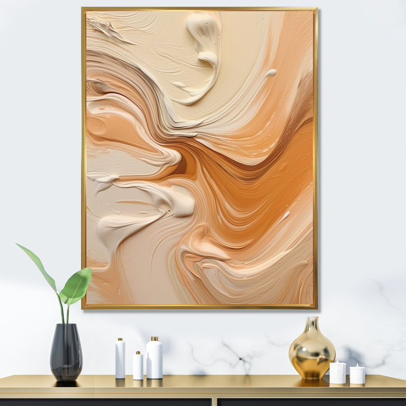 «Orange» et «Beige», impression sans cadre III, Cadre flottant doré, H 40 po x l 30 po x P 1,5 po