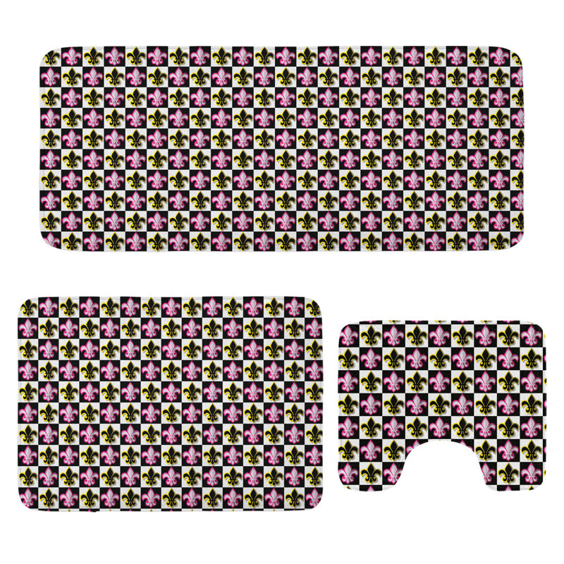  Multicolore ensemble de tapis en forme de U et rectangulaires Fleur De Lis