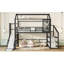 Lit mezzanine double avec glissade et escalier, lit de jeu en métal avec tablettes de rangement, toit en forme de maison et conception silencieuse, noir-367386045-367386046