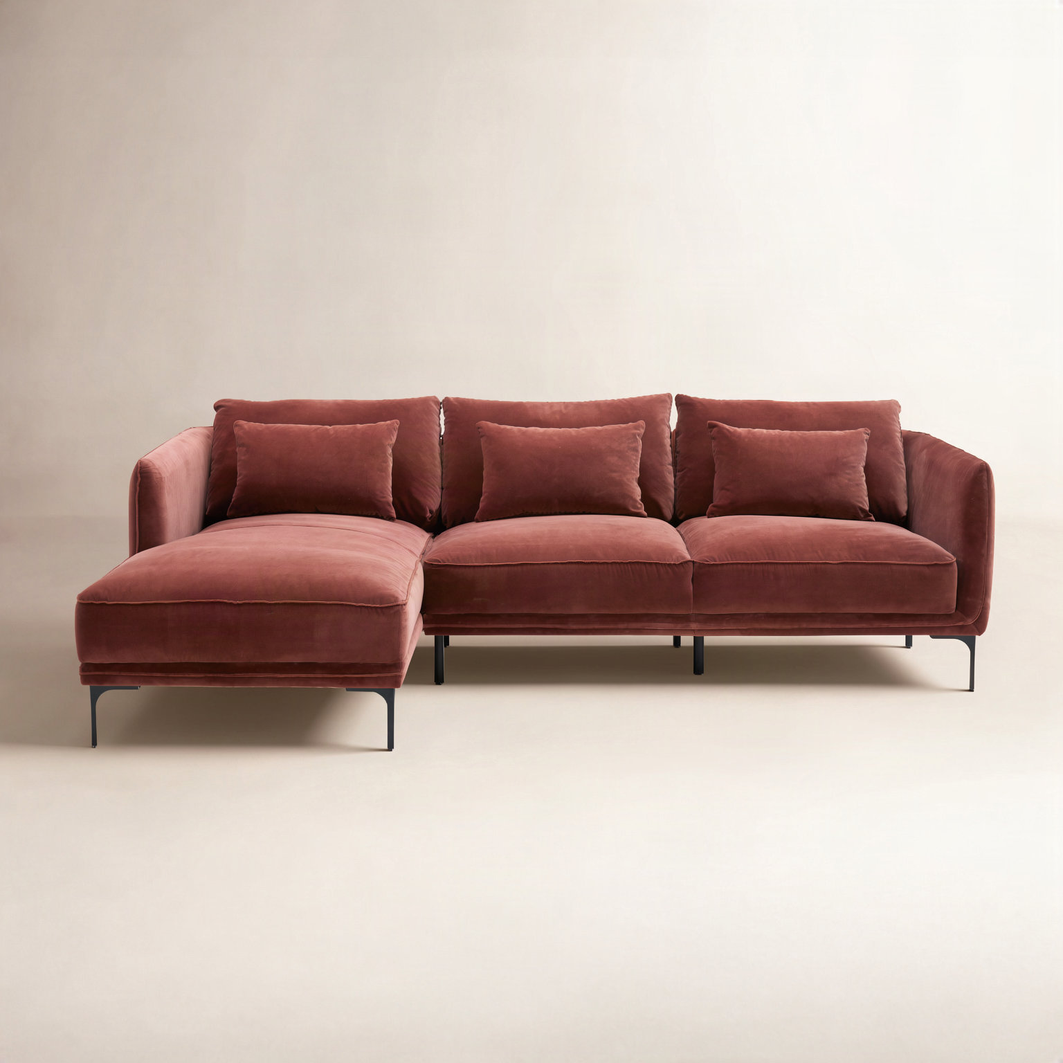 Rae Velvet Modular Sectional, Cinnamon Cotton Blend, Left Hand Facing