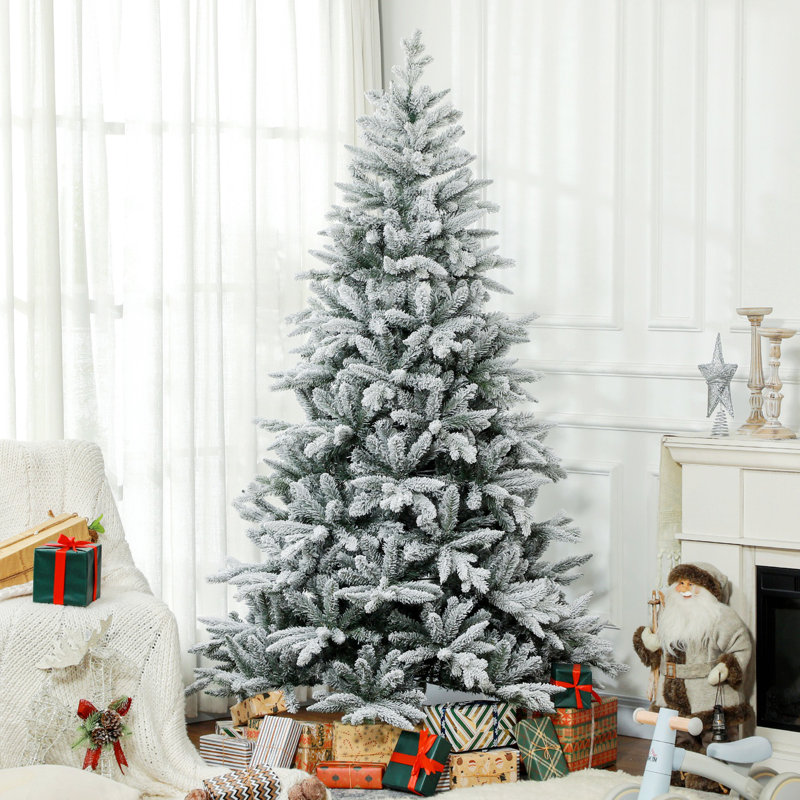  Arbre de Noël artificiel floqué neige avec 1401 pointes, support en métal pliable, arbre de Noël articulé, 6.11'
