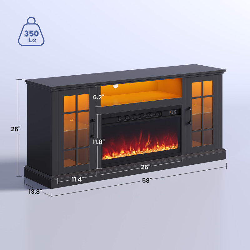 59" TV Stand with Fireplace, RGB LED Lights and Charging Station, Black