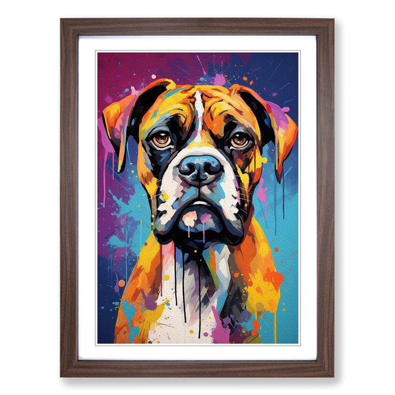 Boxer Dog Abstract - Framed Print, 46cm H x 34cm W x 2cm D, Walnut
