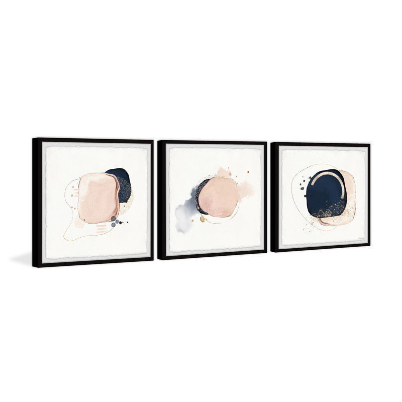«Colorful Ink Shapes» par Marmont Hill - Ensemble de 3 reproductions de cadres photo simples, H 32 po x l 32 po x P 1,5 po