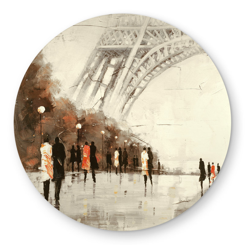 Beige Building Round Outdoor Area Rug | Eiffel Tower Decor