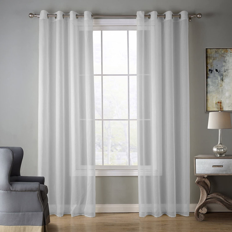 Panneau de rideau simple semi-diaphane avec œillets Pottstown, Blanc, l 80 po x L 92 po