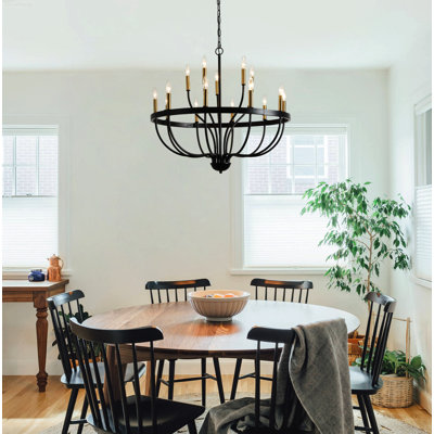 Luminaire suspendu de style chandelier de ferme moderne 15 lumières noir et doré