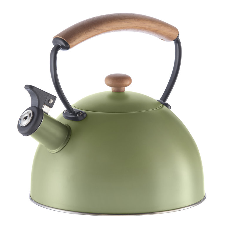 Bouilloire sifflante en acier inoxydable, poignée en bois Oggi Brew (1,9 litre, 64 oz), Vert