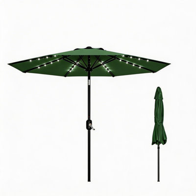 Parasol de patio 9 pi, 8 baleines robustes, avec lumières