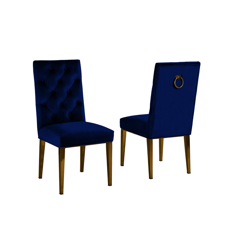 Carnahan Button Tufted Parsons Chair, Gold, Navy Blue
