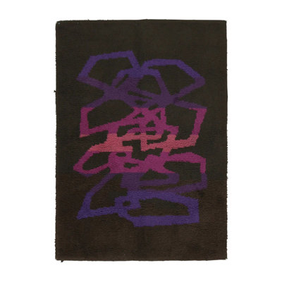 Vintage Scandinavian Rya Rug In Pink & Blue Abstract Field - Rug & Kilim