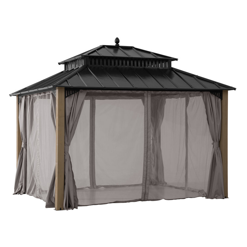 Poteau en bois de cèdre avec rideaux et moustiquaire SUNJoy, 12 x 10