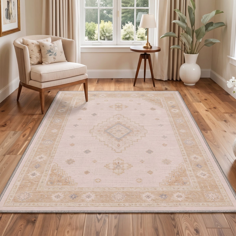 Tapis de porte géométrique moderne ivoire/orange performant à poils courts, lavable et antidérapant, Rectangle 3' x 5'