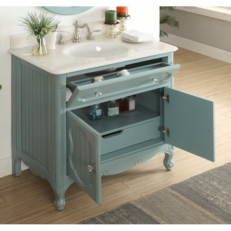 Harbaugh 34'' Single Bathroom Vanity with Marble Top, Blue