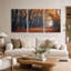 Sunlit Autumn Forest Path with Fallen Leaves, ensemble de 3 toiles murales-706381915