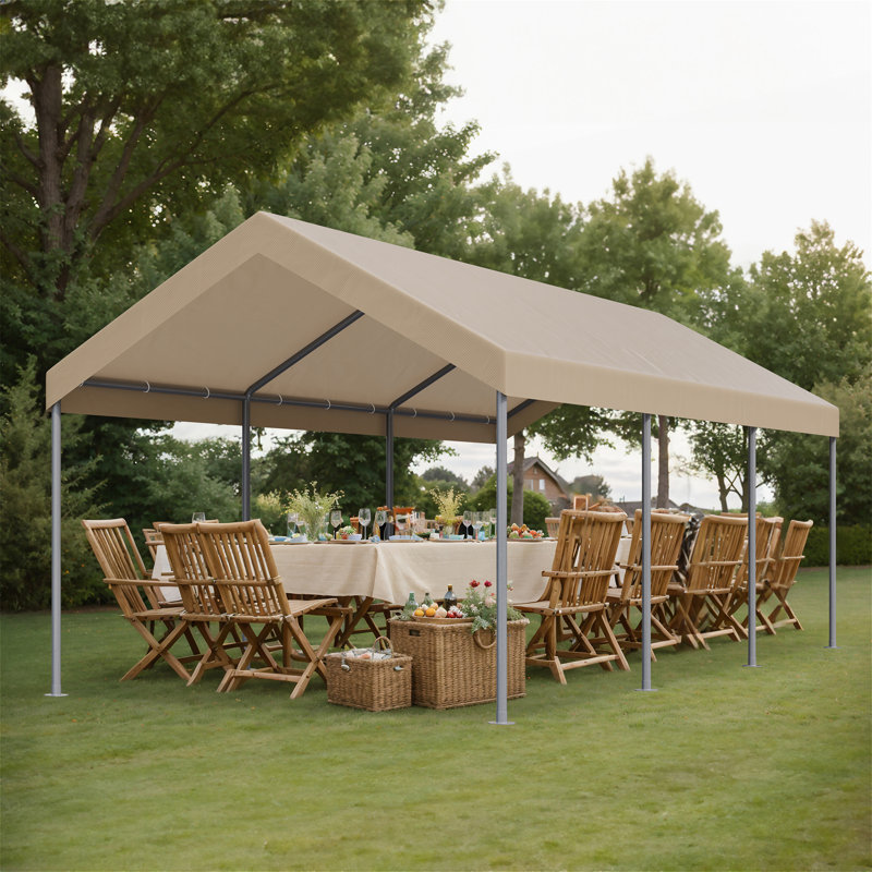 10 Ft. W X 20 Ft. D Heavy Duty  Canopy Portable Garage, Khaki