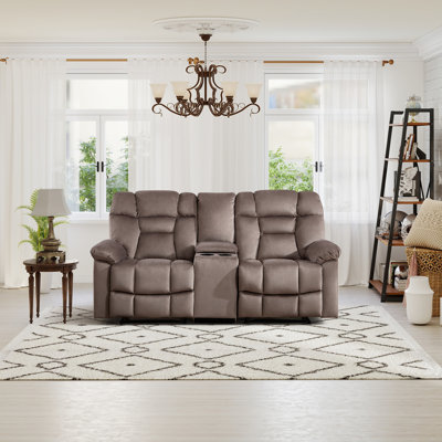 76"W Modern Soft Microfiber Manual Reclining Loveseat Sofa With Center Console & Cup Holders by Hokku Designs