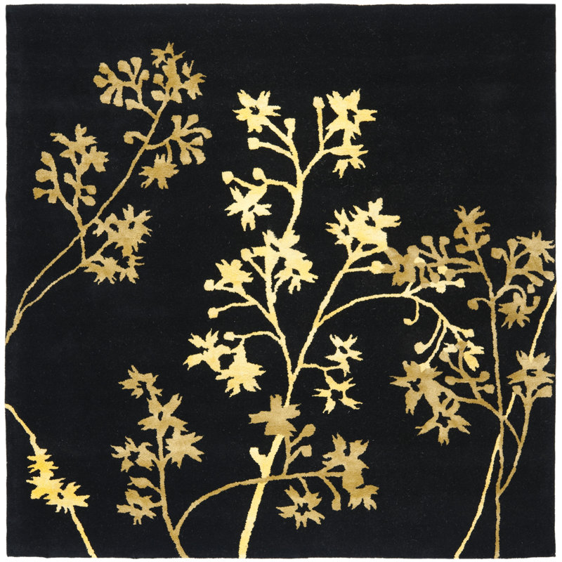 Tapis floral en laine et viscose touffeté à la main Carolette Soho, Carré 6 pi