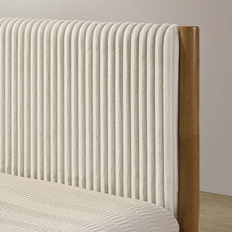 Lit plateforme en bois d'hévéa clair noyer clair Vichy