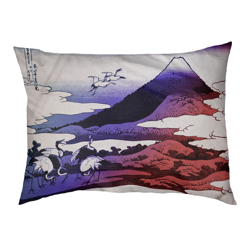 Coussin de concepteur japonais pour grues Burkart, L 19,5 po x l 29,5 po, Bleu / rouge / brun foncé