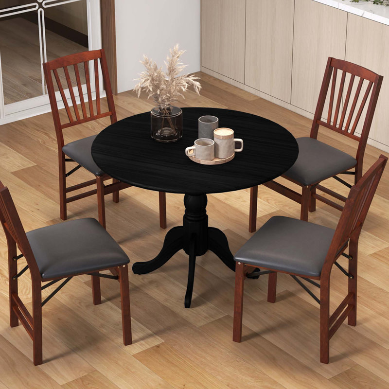 Cliftina Round Solid Wood Dining Table, Black, Black