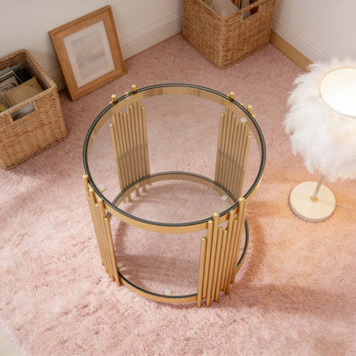 Table de bout moderne en verre transparent pour le salon, ronde