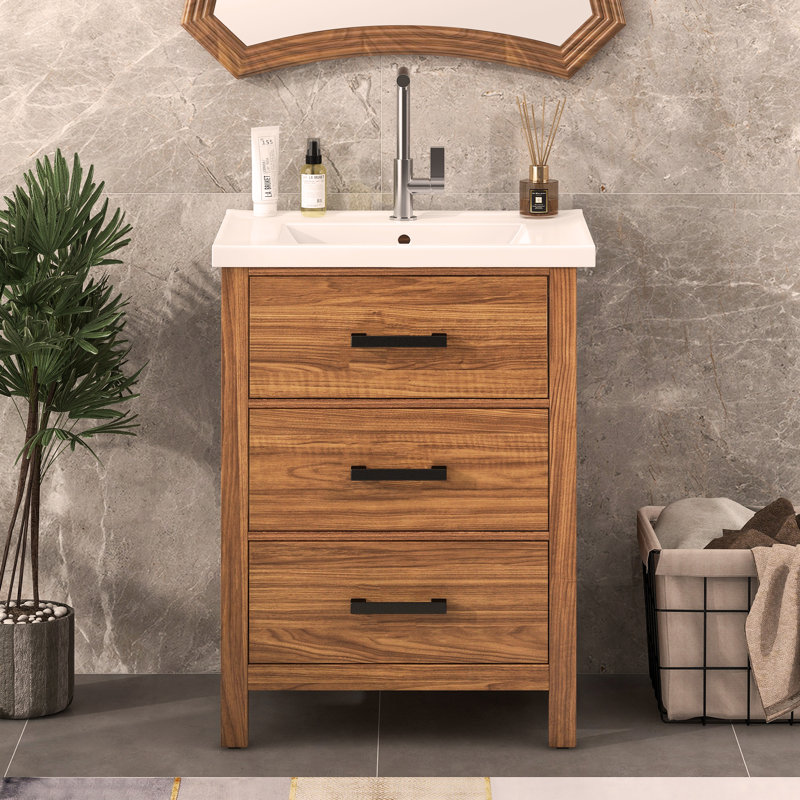 Meuble-lavabo moderne 24 po avec lavabo en céramique 24 po et 3 tiroirs