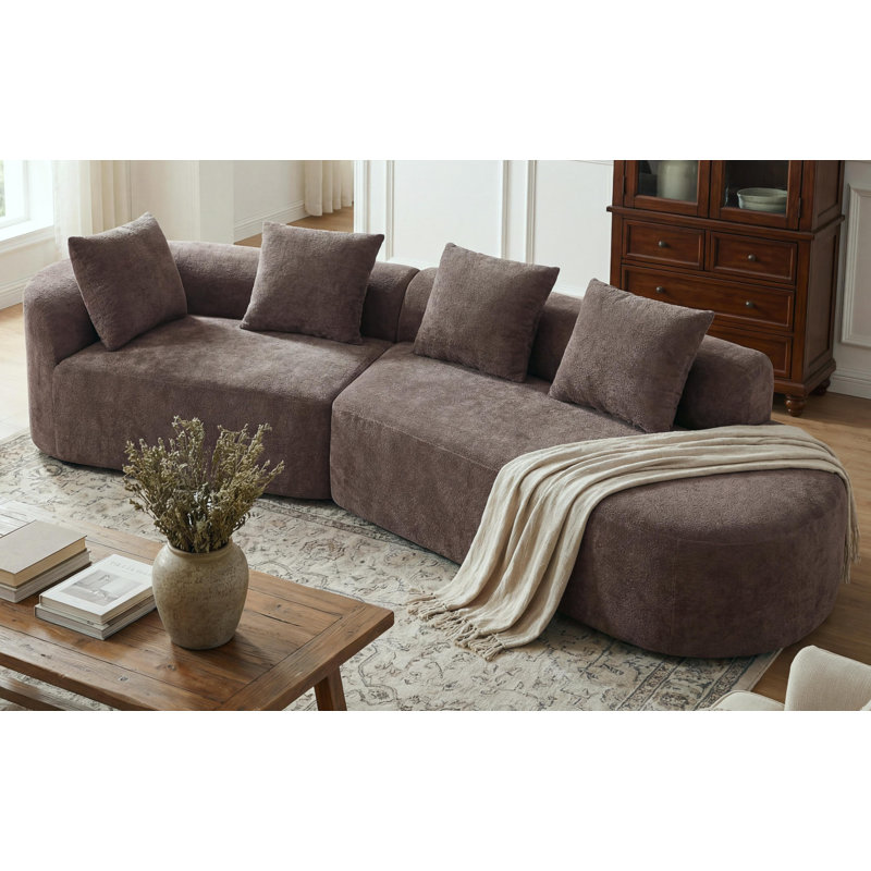 Canapé modulaire courbé de 116 po avec ensemble éponge et méridienne haute densité entièrement compressé de 116 po, ensemble 2 pièces, entièrement assemblé faisant face à la droite
