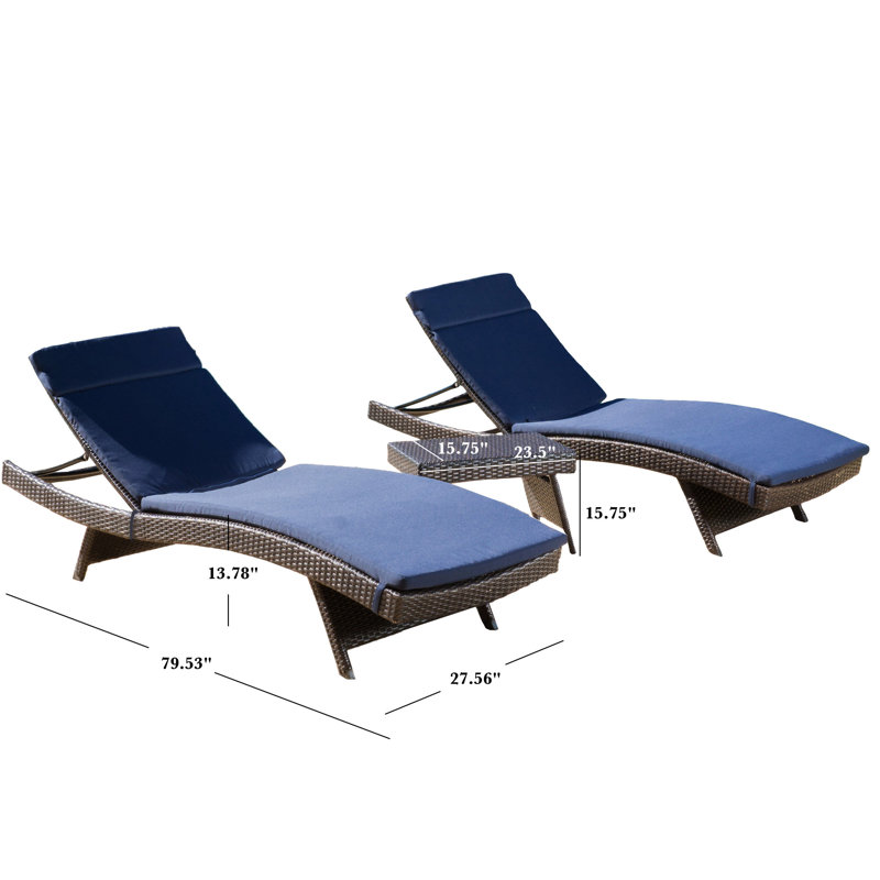 Ensemble de chaise longue en osier avec coussin Hans Cagliari, Bleu marine / Multi Brown